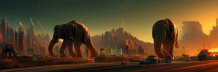 Mammoths in an urban landscape